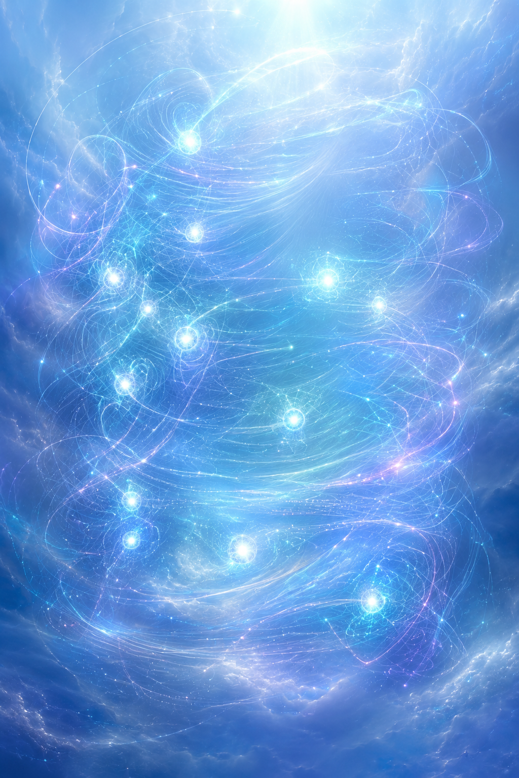 A living blue realm of eternal intelligences, luminous and in motion, representing intelligences before spirit form.